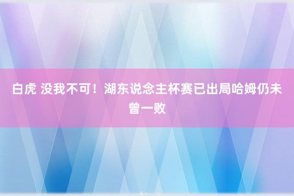 白虎 没我不可！湖东说念主杯赛已出局哈姆仍未曾一败