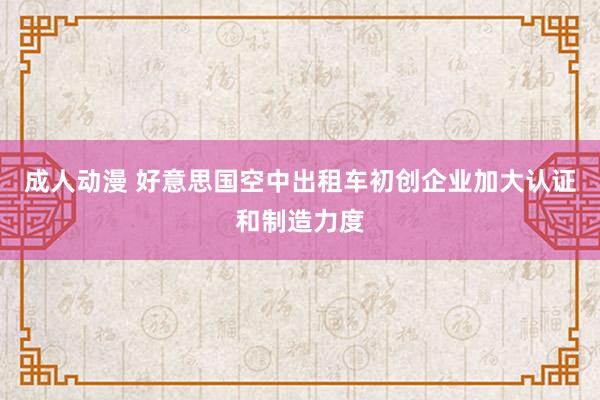 成人动漫 好意思国空中出租车初创企业加大认证和制造力度
