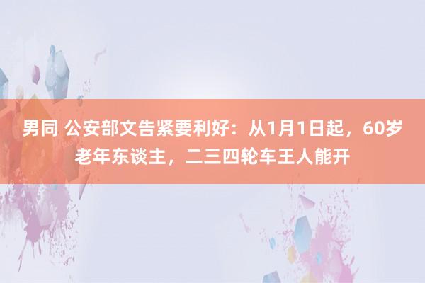男同 公安部文告紧要利好：从1月1日起，60岁老年东谈主，二三四轮车王人能开