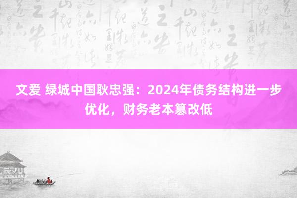 文爱 绿城中国耿忠强：2024年债务结构进一步优化，财务老本篡改低